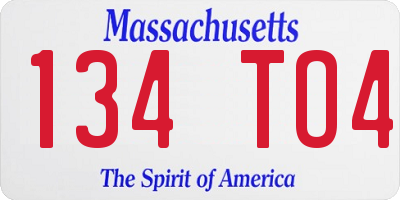 MA license plate 134TO4