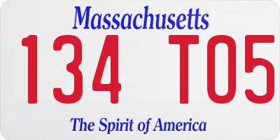 MA license plate 134TO5