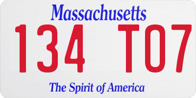 MA license plate 134TO7