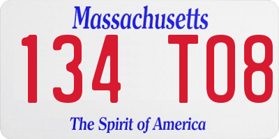 MA license plate 134TO8