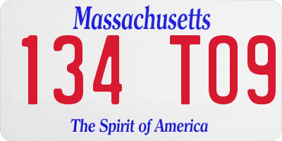 MA license plate 134TO9