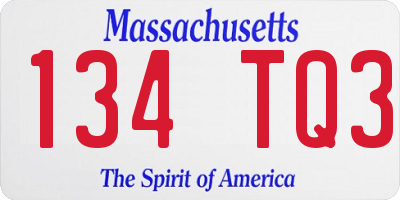 MA license plate 134TQ3