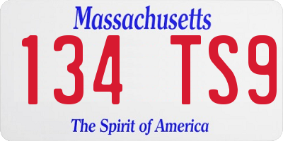 MA license plate 134TS9
