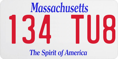 MA license plate 134TU8
