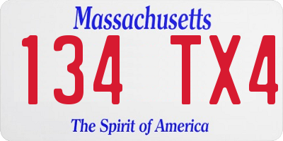 MA license plate 134TX4