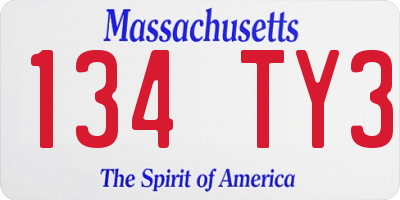 MA license plate 134TY3