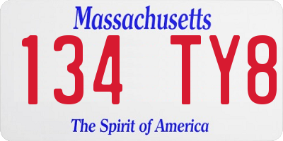MA license plate 134TY8