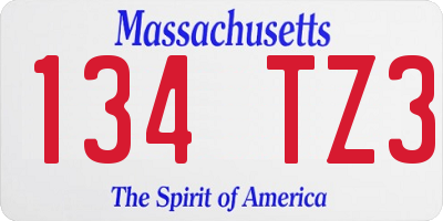 MA license plate 134TZ3