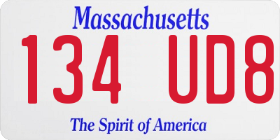 MA license plate 134UD8