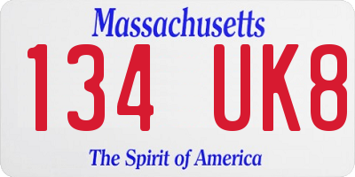 MA license plate 134UK8