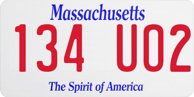 MA license plate 134UO2