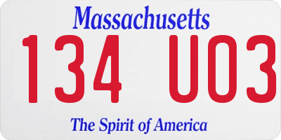 MA license plate 134UO3