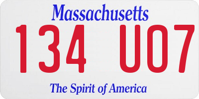 MA license plate 134UO7