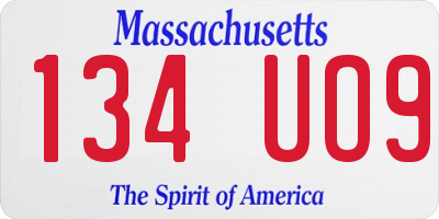 MA license plate 134UO9