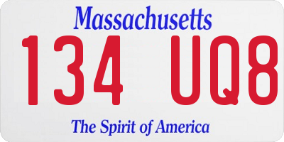 MA license plate 134UQ8