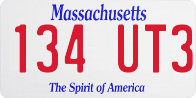MA license plate 134UT3