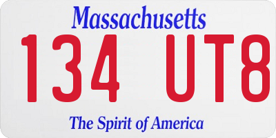 MA license plate 134UT8