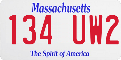 MA license plate 134UW2