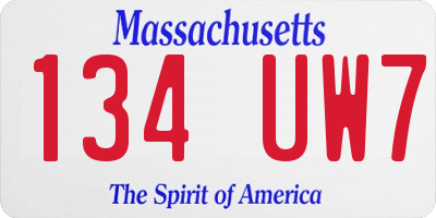 MA license plate 134UW7