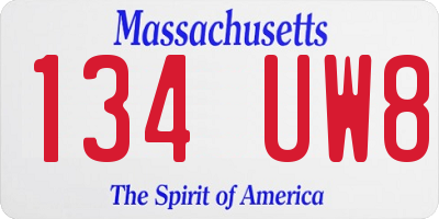 MA license plate 134UW8