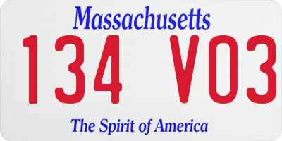 MA license plate 134VO3