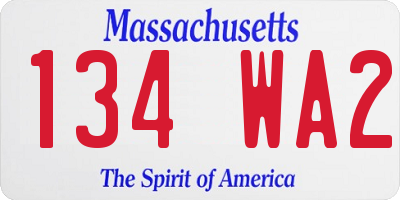 MA license plate 134WA2
