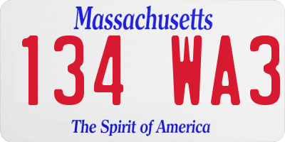 MA license plate 134WA3