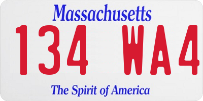 MA license plate 134WA4
