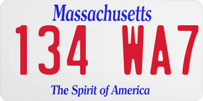 MA license plate 134WA7