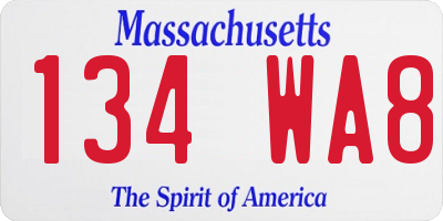 MA license plate 134WA8