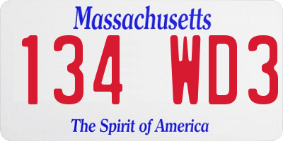 MA license plate 134WD3