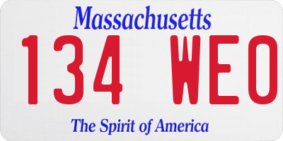 MA license plate 134WE0