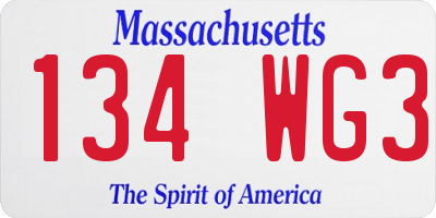 MA license plate 134WG3