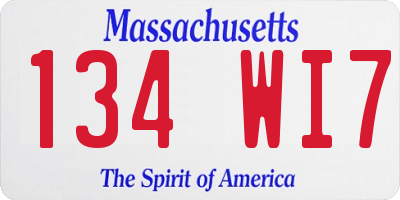 MA license plate 134WI7