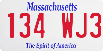 MA license plate 134WJ3