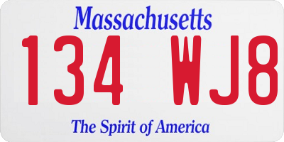 MA license plate 134WJ8