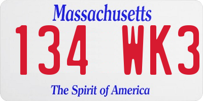 MA license plate 134WK3