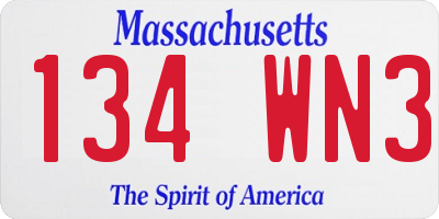MA license plate 134WN3