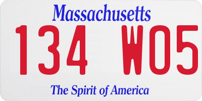 MA license plate 134WO5