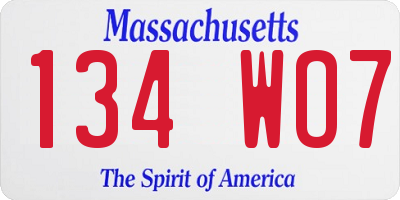 MA license plate 134WO7