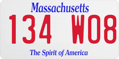 MA license plate 134WO8
