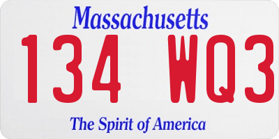 MA license plate 134WQ3