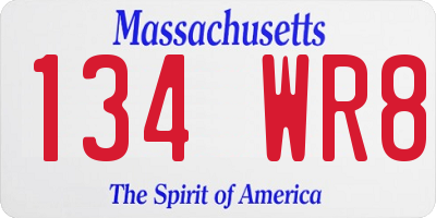 MA license plate 134WR8