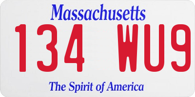 MA license plate 134WU9