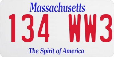 MA license plate 134WW3