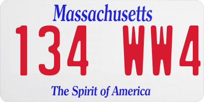 MA license plate 134WW4