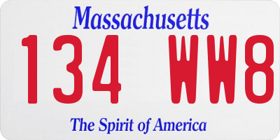 MA license plate 134WW8