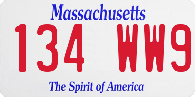 MA license plate 134WW9