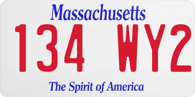 MA license plate 134WY2