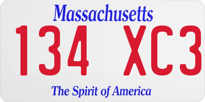 MA license plate 134XC3